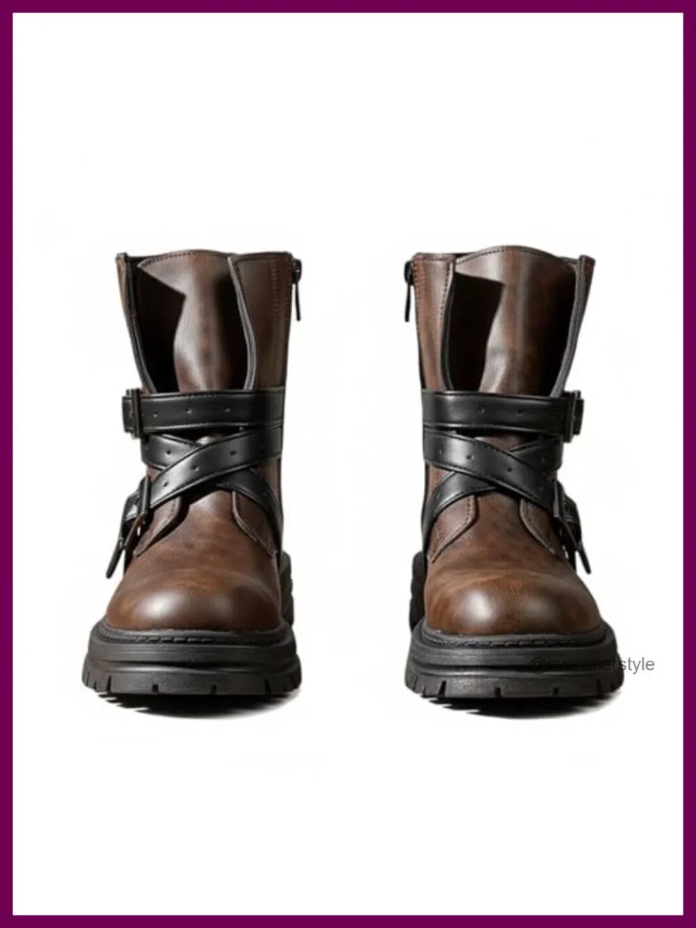 Women's Buckle Chunky Platform Ankle Boots Retro Round Toe Lug Sole Non-Slip